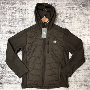 NWT New Balance Hybrid Brown Jacket Men's Small Quilted Hooded Water Resistant